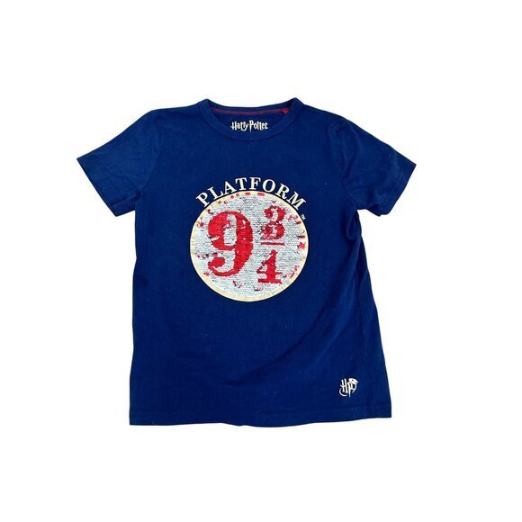 Harry Potter Mini Boden Kids Platform 9 3/4 Sequin T-Shirt Navy Blue Cotton Size - Picture 1 of 4